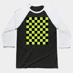 Bright Green and Black Chessboard Pattern Baseball T-Shirt